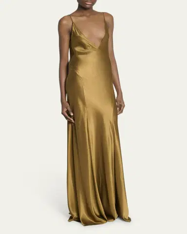 Saint Laurent Satin Drop Waist Gown | Thumbnail 4