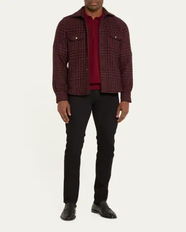Kiton Men's Bordeaux Cashmere Plaid Shirt Jacket | Thumbnail 2