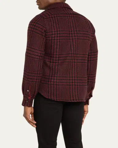 Kiton Men's Bordeaux Cashmere Plaid Shirt Jacket | Thumbnail 3