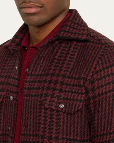 Kiton Men's Bordeaux Cashmere Plaid Shirt Jacket | Thumbnail 5