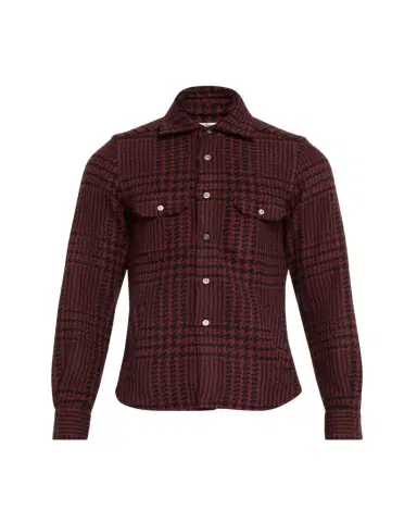 Kiton Men's Bordeaux Cashmere Plaid Shirt Jacket | Thumbnail 1
