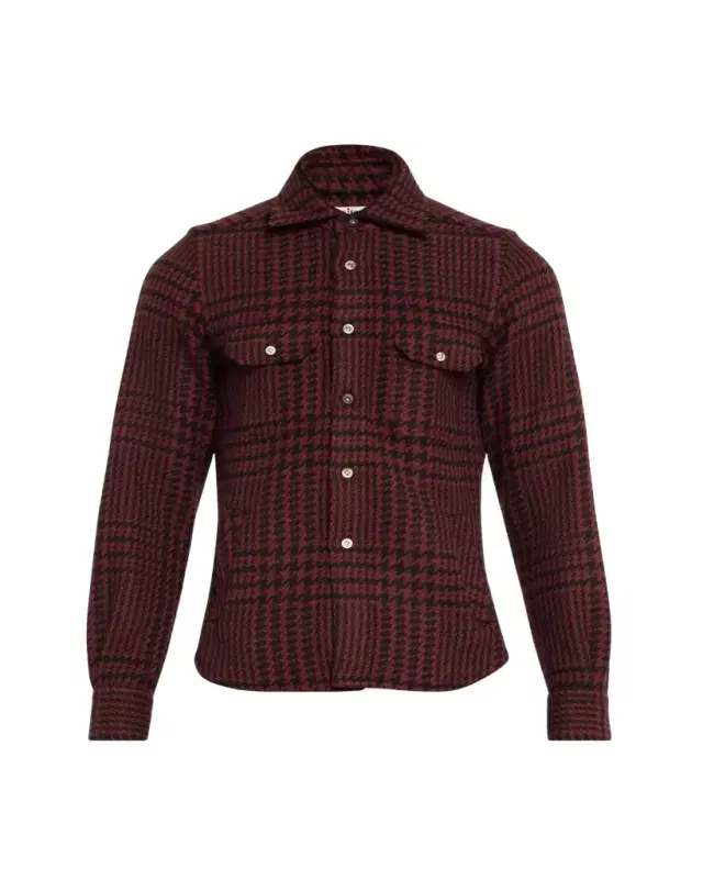 Men's Bordeaux Cashmere Plaid Shirt Jacket