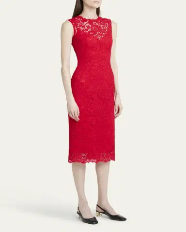 Dolce & Gabbana Frayed Floral Lace Midi Dress | Thumbnail 4