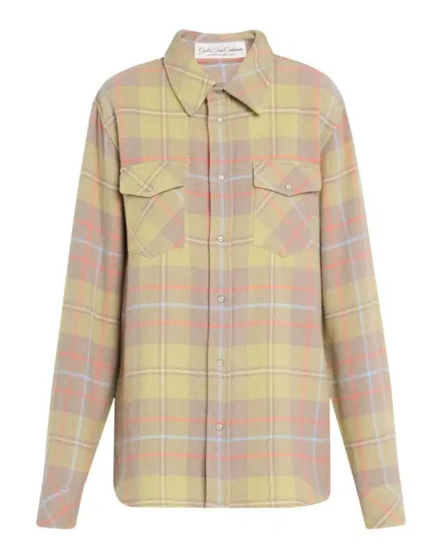 God 's True Cashmere Earth Tartan Cashmere Button Down Shirt