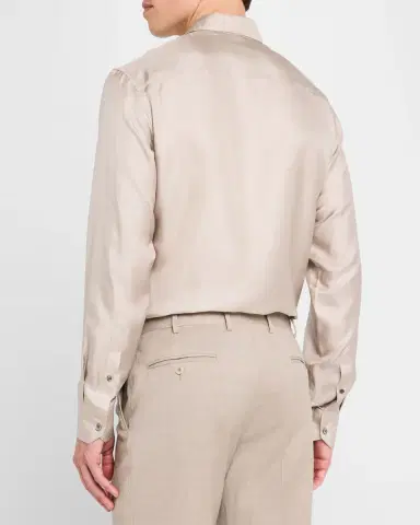 Giorgio Armani Men's Solid Silk Dress Shirt | Thumbnail 3