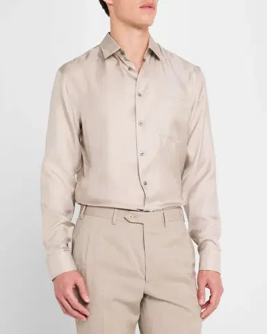 Giorgio Armani Men's Solid Silk Dress Shirt | Thumbnail 4