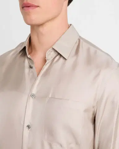 Giorgio Armani Men's Solid Silk Dress Shirt | Thumbnail 5