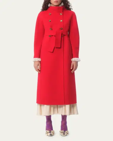 Valentino Garavani High-Neck Double-Breast Belted Wool Cashmere Coat | Thumbnail 2