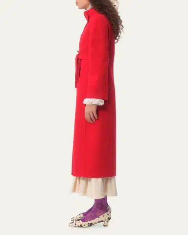 Valentino Garavani High-Neck Double-Breast Belted Wool Cashmere Coat | Thumbnail 4