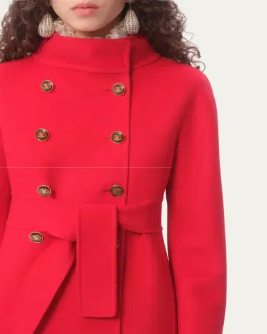 Valentino Garavani High-Neck Double-Breast Belted Wool Cashmere Coat | Thumbnail 5