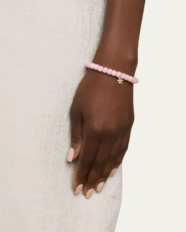 Sydney Evan 14K Carved Pink Opal and Diamond Bezel Evil Eye on Morganite Stretch Bracelet | Thumbnail 2