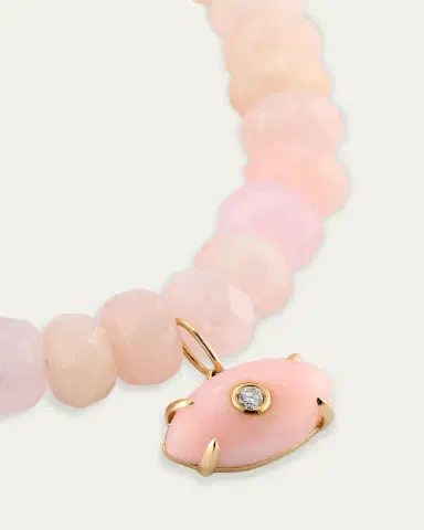 Sydney Evan 14K Carved Pink Opal and Diamond Bezel Evil Eye on Morganite Stretch Bracelet | Thumbnail 3