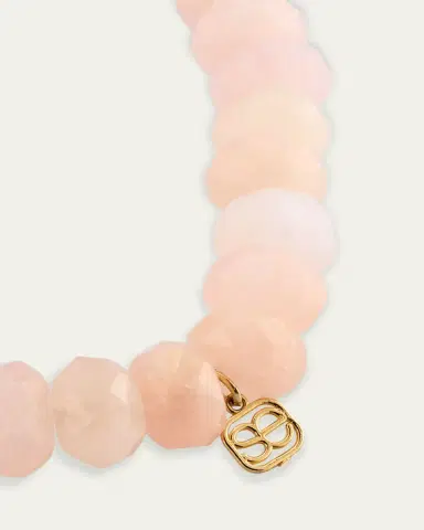 Sydney Evan 14K Carved Pink Opal and Diamond Bezel Evil Eye on Morganite Stretch Bracelet | Thumbnail 4