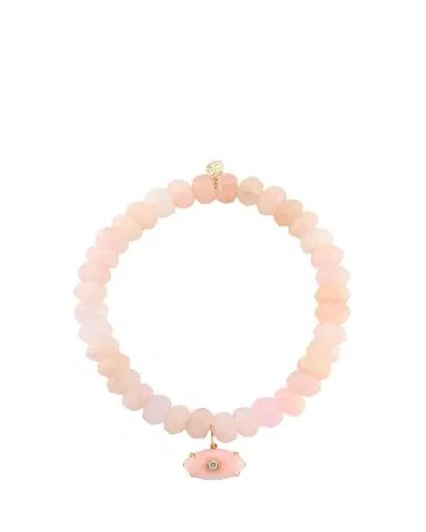 Sydney Evan 14K Carved Pink Opal and Diamond Bezel Evil Eye on Morganite Stretch Bracelet | Thumbnail 1