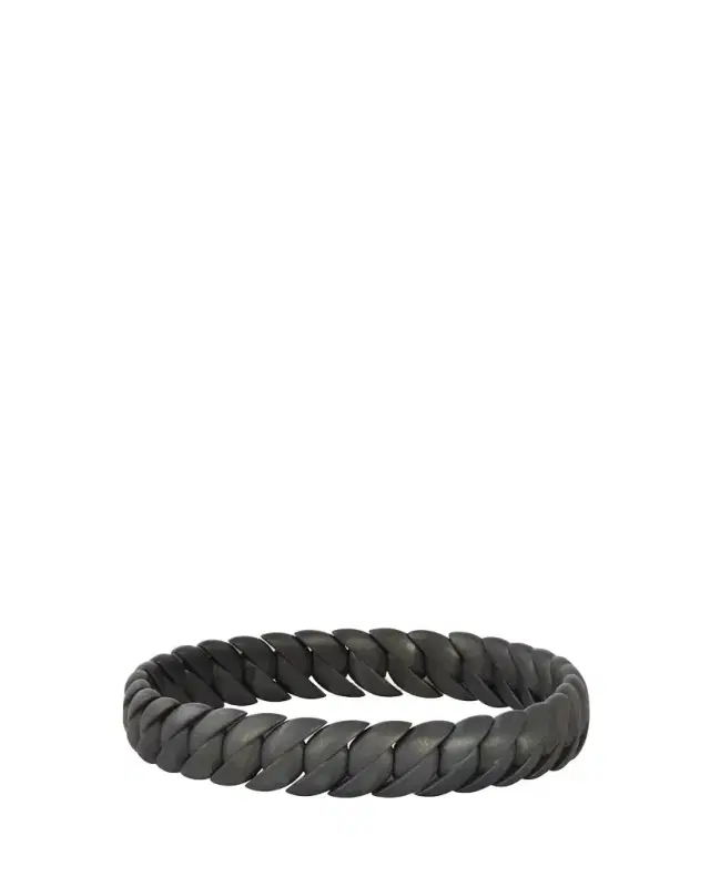 Sidney Garber Men's Matte Black Sterling Silver Skinny Wave Link Stretch Bracelet