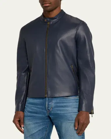 SAVAS Men's Crest Cafe Leather Racer Jacket | Thumbnail 4