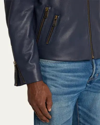 SAVAS Men's Crest Cafe Leather Racer Jacket | Thumbnail 5