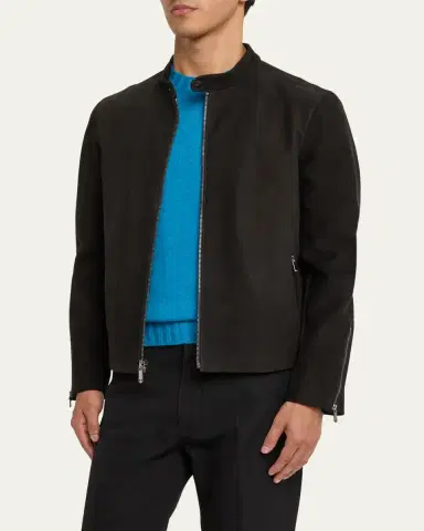 SAVAS Men's Crest Cafe Leather Racer Jacket | Thumbnail 9