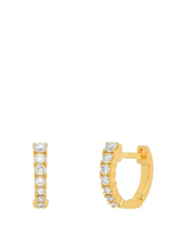 EF COLLECTION 14K Yellow Gold Full-Cut Diamond Arc Mini Huggie Earrings