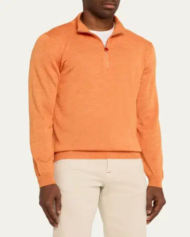 Kiton Men's Cashmere and Linen Half-Zip Sweater | Thumbnail 4 Kiton Men's Cashmere and Linen Half-Zip Sweater | Thumbnail 4