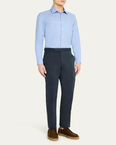Anderson & Sheppard Men's Cotton Flat-Front Trousers | Thumbnail 2