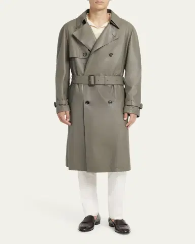 Brioni Men's Loden Leather Trench Coat | Thumbnail 2