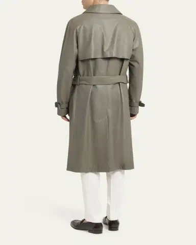 Brioni Men's Loden Leather Trench Coat | Thumbnail 3
