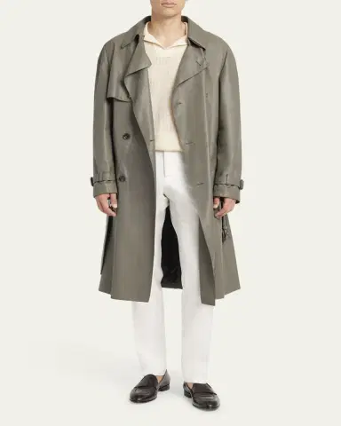 Brioni Men's Loden Leather Trench Coat | Thumbnail 4