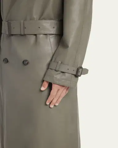 Brioni Men's Loden Leather Trench Coat | Thumbnail 5