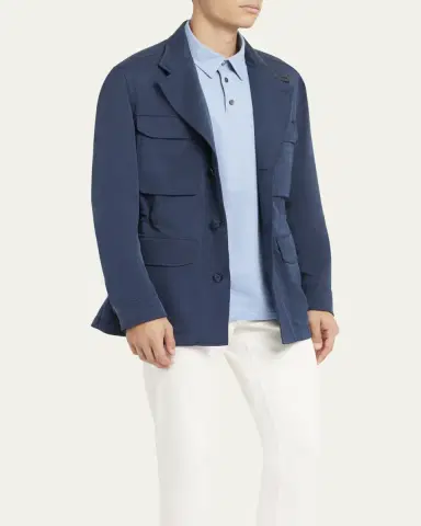 Brioni Men's Washed Silk Safari Jacket | Thumbnail 4