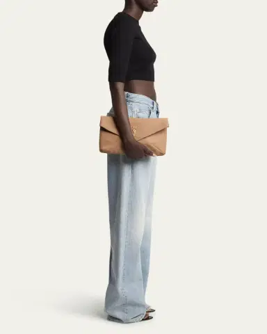 Saint Laurent Large YSL Envelope Pouch Clutch Bag in Pebbled Leather | Thumbnail 5 Saint Laurent Large YSL Envelope Pouch Clutch Bag in Pebbled Leather | Thumbnail 5