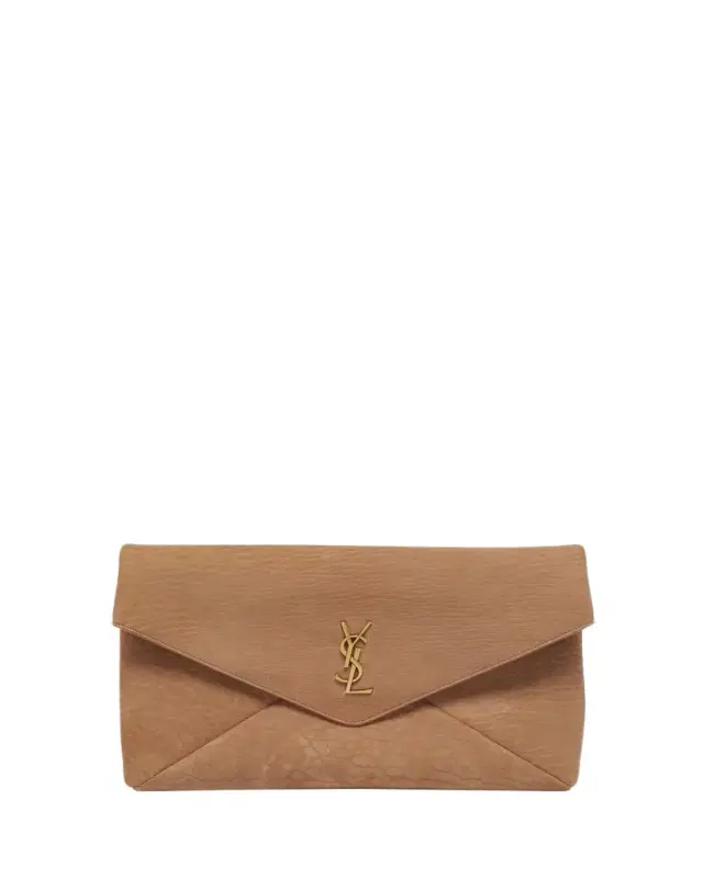 Saint Laurent Large YSL Envelope Pouch Clutch Bag in Pebbled Leather