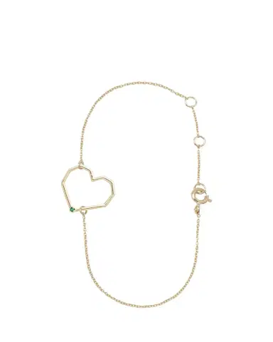 Aliita 9K Yellow Gold Heart Chain Bracelet with Emerald | Thumbnail 1