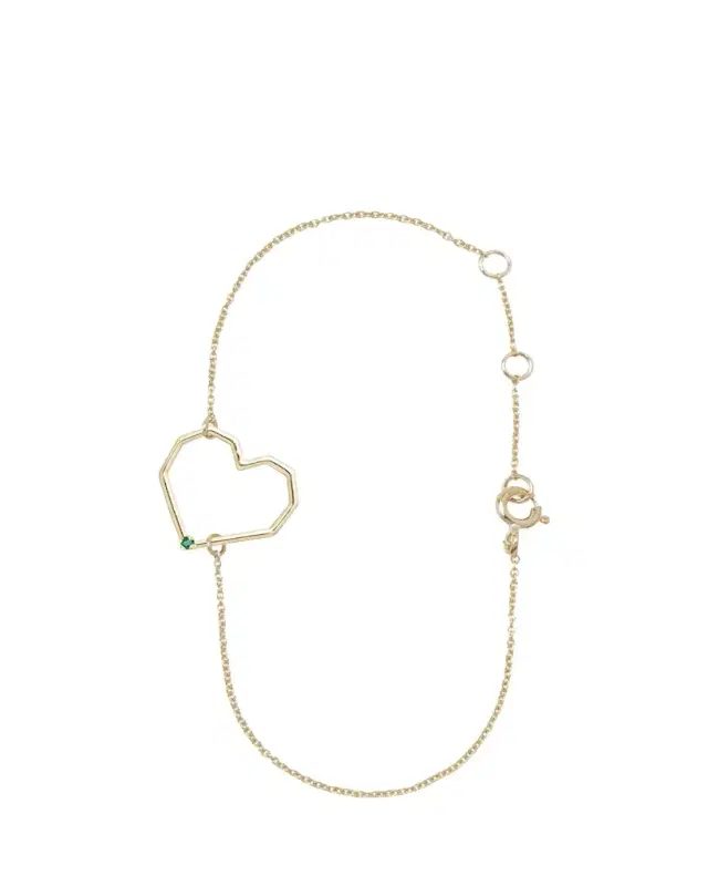 9K Yellow Gold Heart Chain Bracelet with Emerald