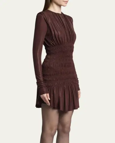 Saint Laurent Ruched Long-Sleeve Mini Dress | Thumbnail 4