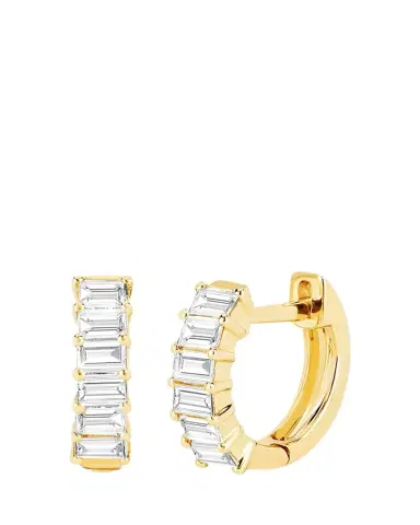 EF COLLECTION 14K Yellow Gold Prong-Set Diamond Baguette Huggie Earrings | Thumbnail 1