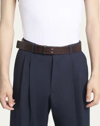 Dries Van Noten Men's Double-Prong Calf Leather Belt | Thumbnail 2