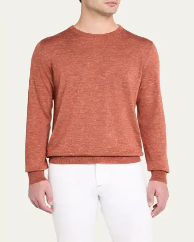 Kiton Men's Cashmere and Linen Crewneck Sweater | Thumbnail 4 Kiton Men's Cashmere and Linen Crewneck Sweater | Thumbnail 4