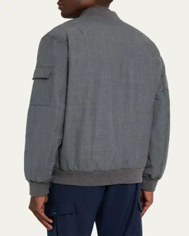KNT Men's Zip-Front Wool Bomber Jacket | Thumbnail 3