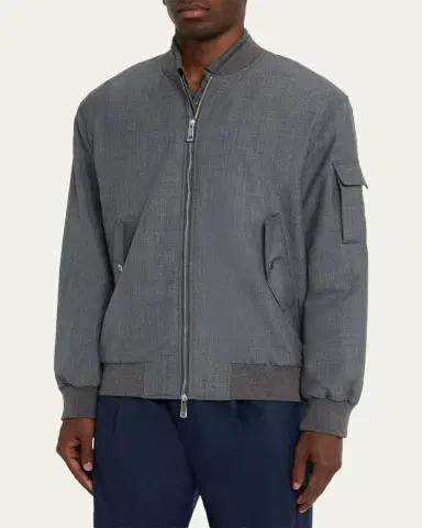 KNT Men's Zip-Front Wool Bomber Jacket | Thumbnail 4