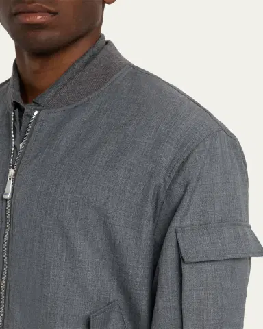 KNT Men's Zip-Front Wool Bomber Jacket | Thumbnail 5