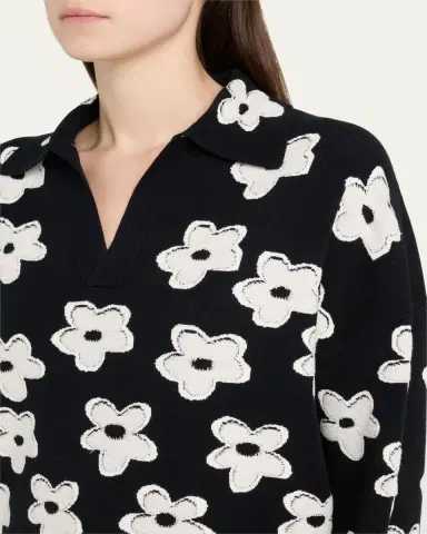 Marc Jacobs Daisy Jacquard Long-Sleeve Polo Top | Thumbnail 3