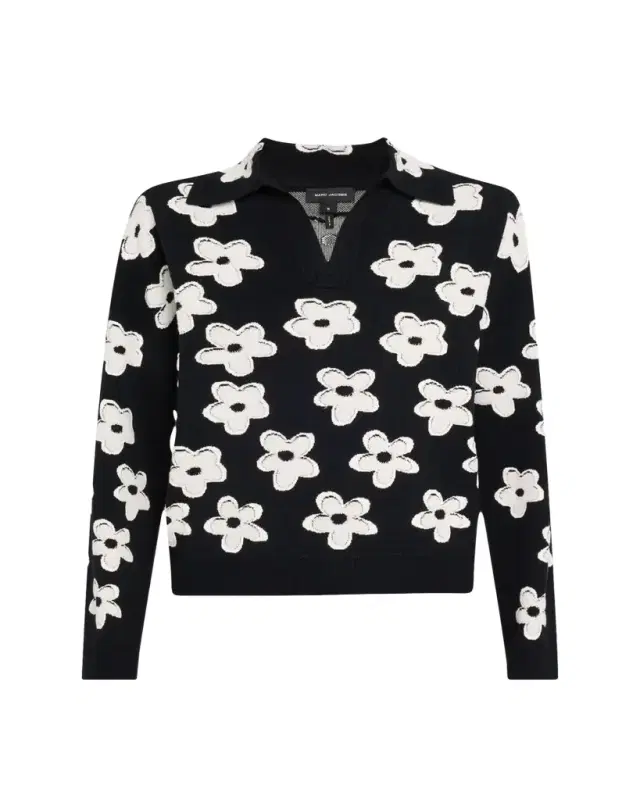Daisy Jacquard Long-Sleeve Polo Top