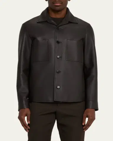Loro Piana Men's Evandro Calfskin Overshirt | Thumbnail 4