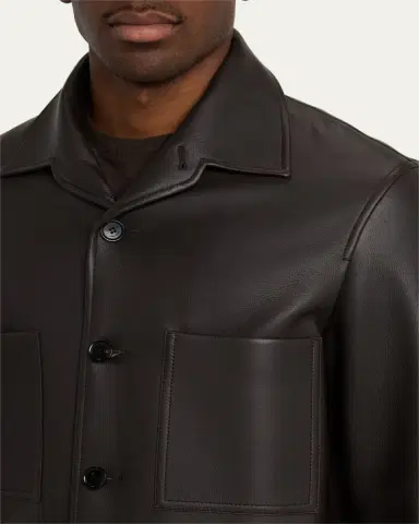 Loro Piana Men's Evandro Calfskin Overshirt | Thumbnail 5