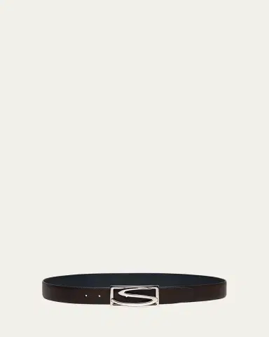 Santoni Men's Rectangle S-Buckle Reversible Leather Belt | Thumbnail 2