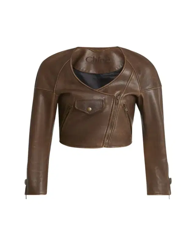 Cropped Asymmetric Leather Jacket