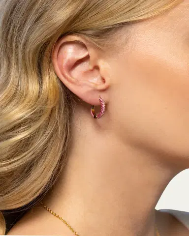 Emily P. Wheeler 18K Yellow Gold Duo Hoop Earrings with Sapphires, Rubies and Pink Enamel | Thumbnail 2 Emily P. Wheeler 18K Yellow Gold Duo Hoop Earrings with Sapphires, Rubies and Pink Enamel | Thumbnail 2