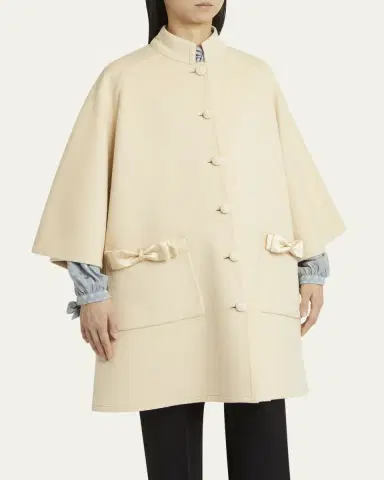 Valentino Garavani Bow Three-Quarter Sleeve Wool Cashmere Cape | Thumbnail 4