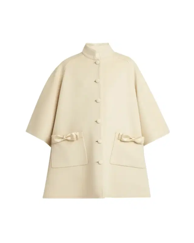 Bow Three-Quarter Sleeve Wool Cashmere Cape
